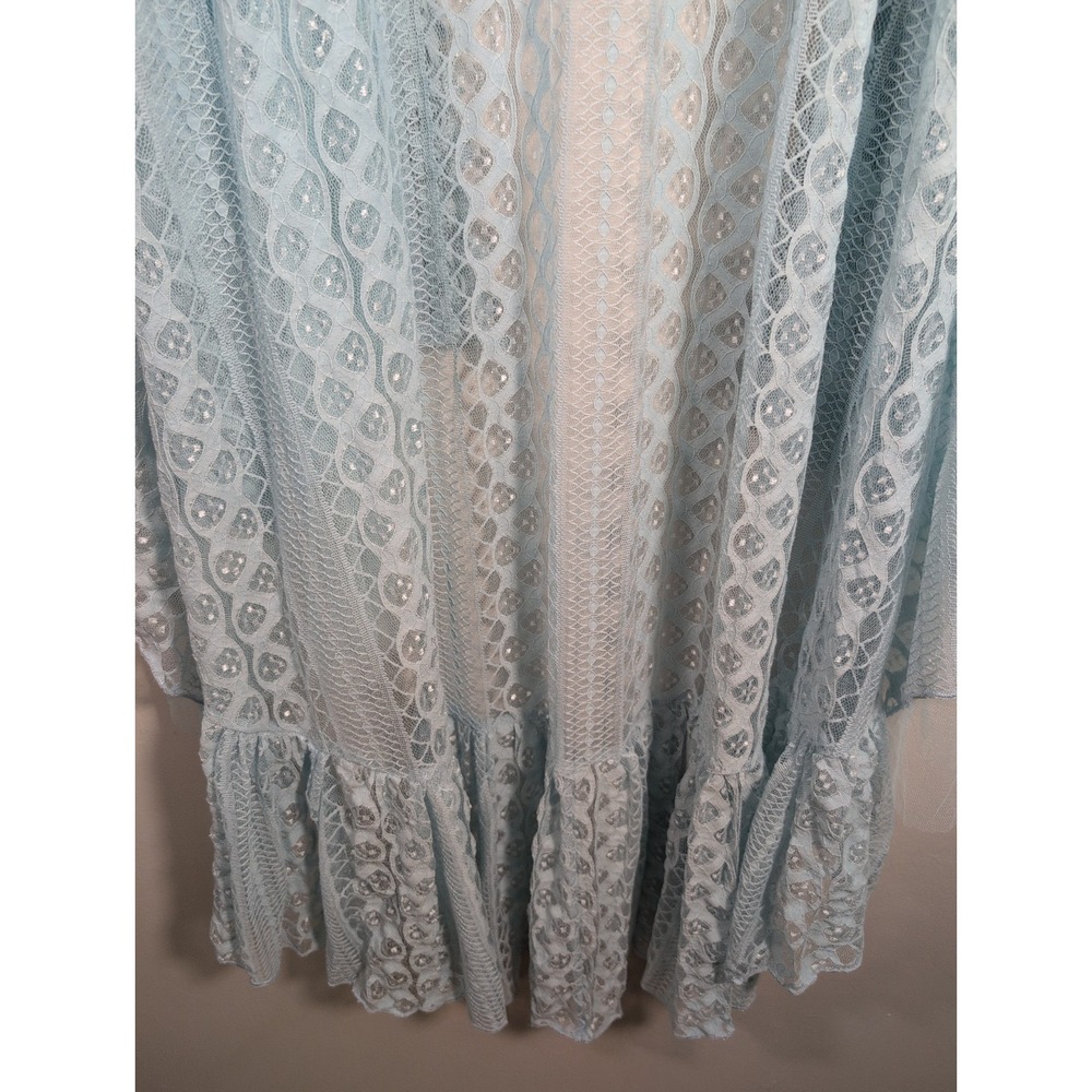 ORIGAMI Cardigan LACE KIMONO WESTERN DUSTER Vest shirt XXL BOHEMIAN Baby Blue - Picture 11 of 12